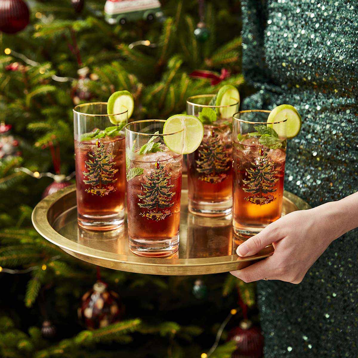 Christmas Tree Set of 4 Highball Glasses image number null